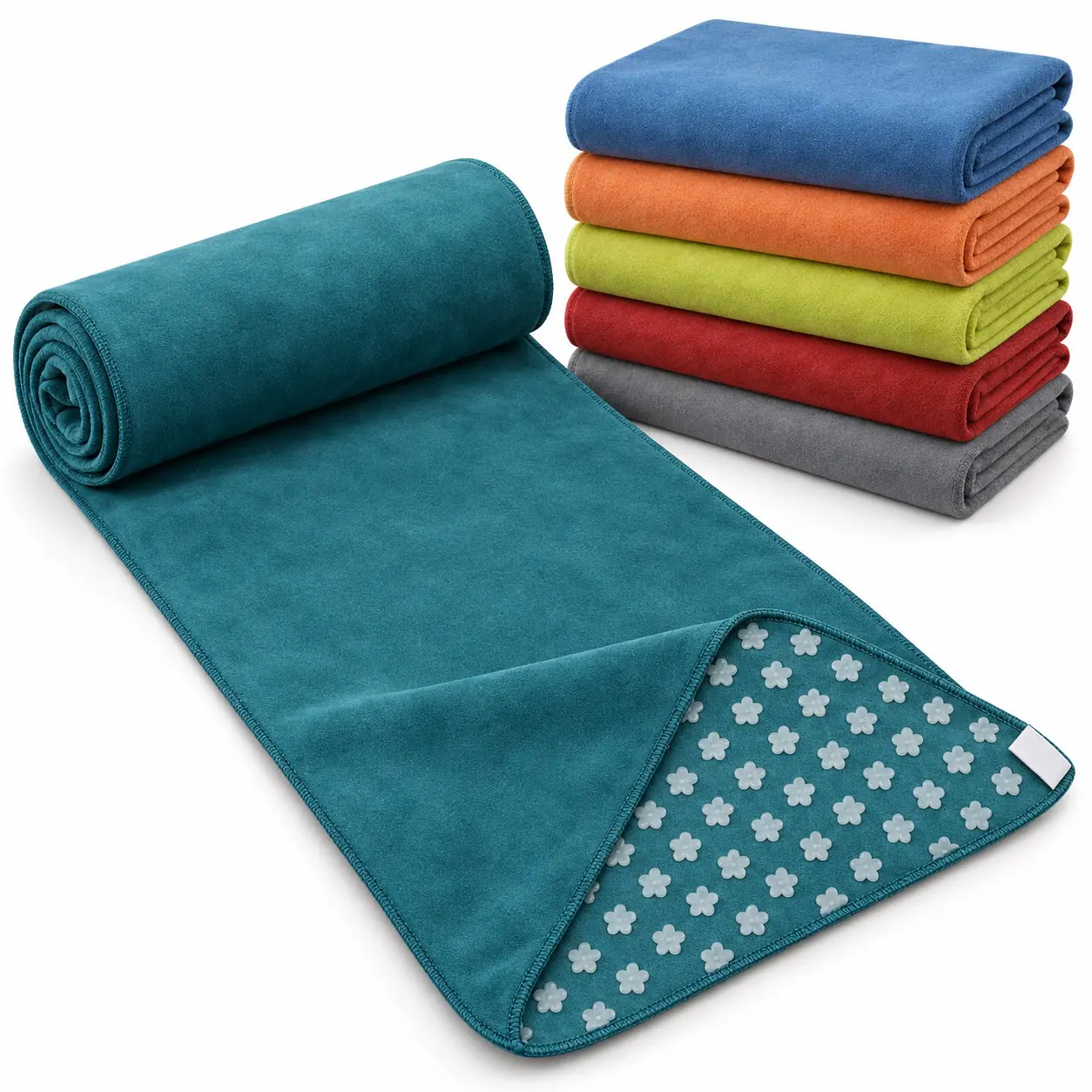 Custom Suede Yoga Towel with Plum Blossom Silicone Grips (YJ-107)