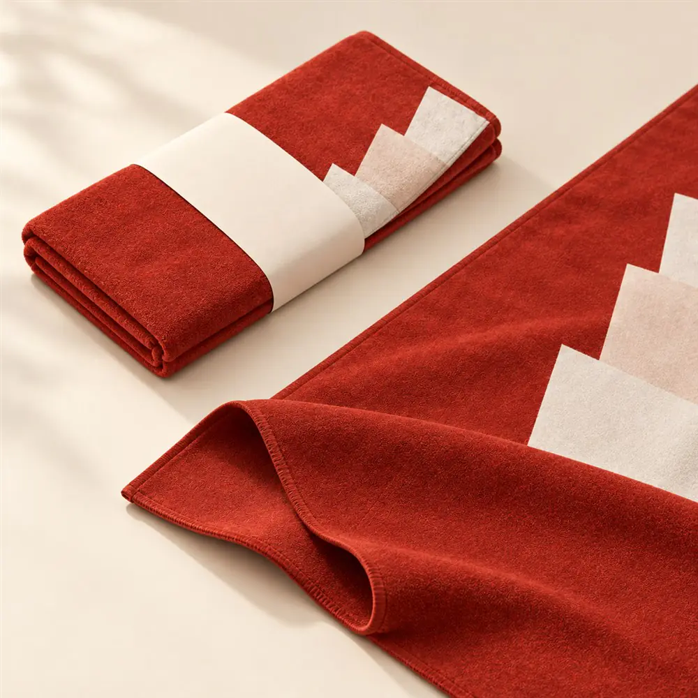 YJ-111 optional paper-wrap packing Folded YJ-111 towel with a plain paper wrap beside an unfolded textile corner