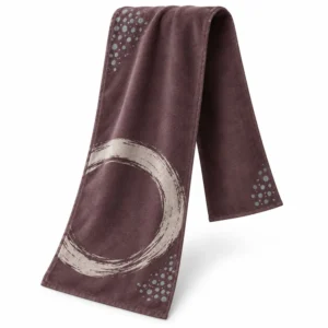 YJ-210 raisin-brown microfiber sport towel with pale ring and blue-gray dot print